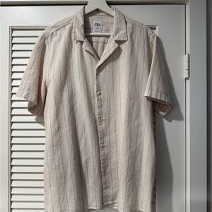 Zara Beige Striped Short Sleeve Men's Shirt
